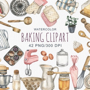 Imágenes prediseñadas de repostería con acuarela, imágenes prediseñadas de cocina, imágenes prediseñadas de cocina, pegatinas de planificador, suministros de panadería, imágenes prediseñadas de alimentos, decoración de panadería, PNG