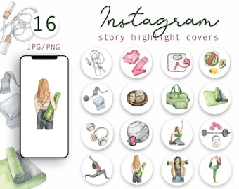 Watercolor Fitness Instagram Highlight Icons, Illustrations, Instagram Story, Highlight Covers, Fitness Blogger, Sport clothes, PNG, JPG