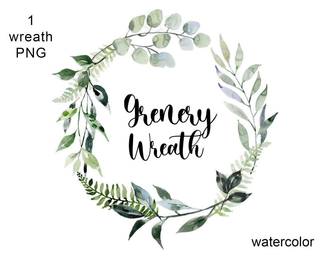 Watercolor Greenery Wreath Clipart Spring Leaves Frame Clip Art Summer ...