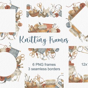 Aquarell Strickrahmen, Handgemalte Clipart, Handarbeiten Dekor, Hobby, Mode-Set, Logo-Design, Dekor digital, Borders, Kränze, PNG