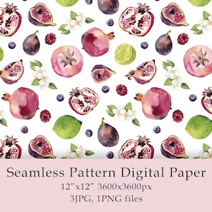 Aquarell Granatapfel Musterdesign Digital Papier Geburtstag png Süßigkeiten Obst Stoff Textil Hochzeit Dekor Garten Design Digital PNG JPG