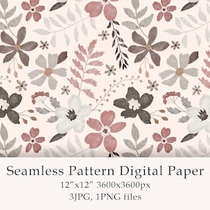 Handgezeichnete Pastell Blumen Musterdesign Digital Papier Stoff Textil Bauernhaus Dekor Garten Blumenmuster Geburtstag png Digital PNG JPG