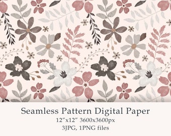 Hand Drawn Pastel Flowers Seamless Pattern Digital Paper Fabric Textile Farmhouse Decor Garden Floral Design Birthday png Digital PNG JPG