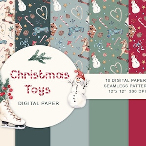 Papel digital navideño de acuarela Fondo navideño Patrón sin costuras de acuarela Decoración de invierno Papel digital para niños Navidad vintage