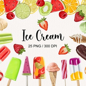 Hand Drawn Ice Cream Clipart Summer Clip art Summer Treats Ice Cream Graphics Dessert Fruit Clipart Sticker Digital clip art Dessert PNG