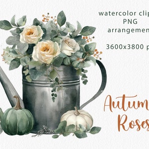 Roses blanches aquarelle en rural rouillé arrosoir Clipart Mariage clip art Français style arrangement Sublimation dessins téléchargement PNG