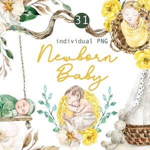 Aquarell Clipart Baby Shower Clipart Neugeborene Baby Junge Mädchen Aquarell florale Clipart Kid es Eco Style Clipart digital png