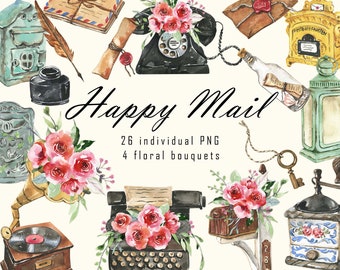 Aquarell Happy Mail Clipart Liebe Clip Art Hochzeit Valentinstag Clip Art Herz Vintage Dekor sofort download Kommerzielle Nutzung digitale png