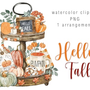 Aquarelle Automne Décor Clipart Arrangement PNG Cosy Automne Citrouilles Clip Art Ferme Automne Rétro Rustique En Bois Maison Décor numérique