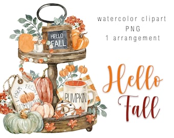 Watercolor Fall Decor Clipart Arrangement PNG Cozy Autumn Pumpkins Clip Art Farmhouse Fall Retro Rustic Wooden Home Decor digital