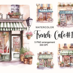 Aquarell French Cafe #1 Anordnung Cafe Fenster Hochzeit Clipart niedlich Haus Clip Art Aquarell Gebäude Häuser Pflanzen Logo Design png
