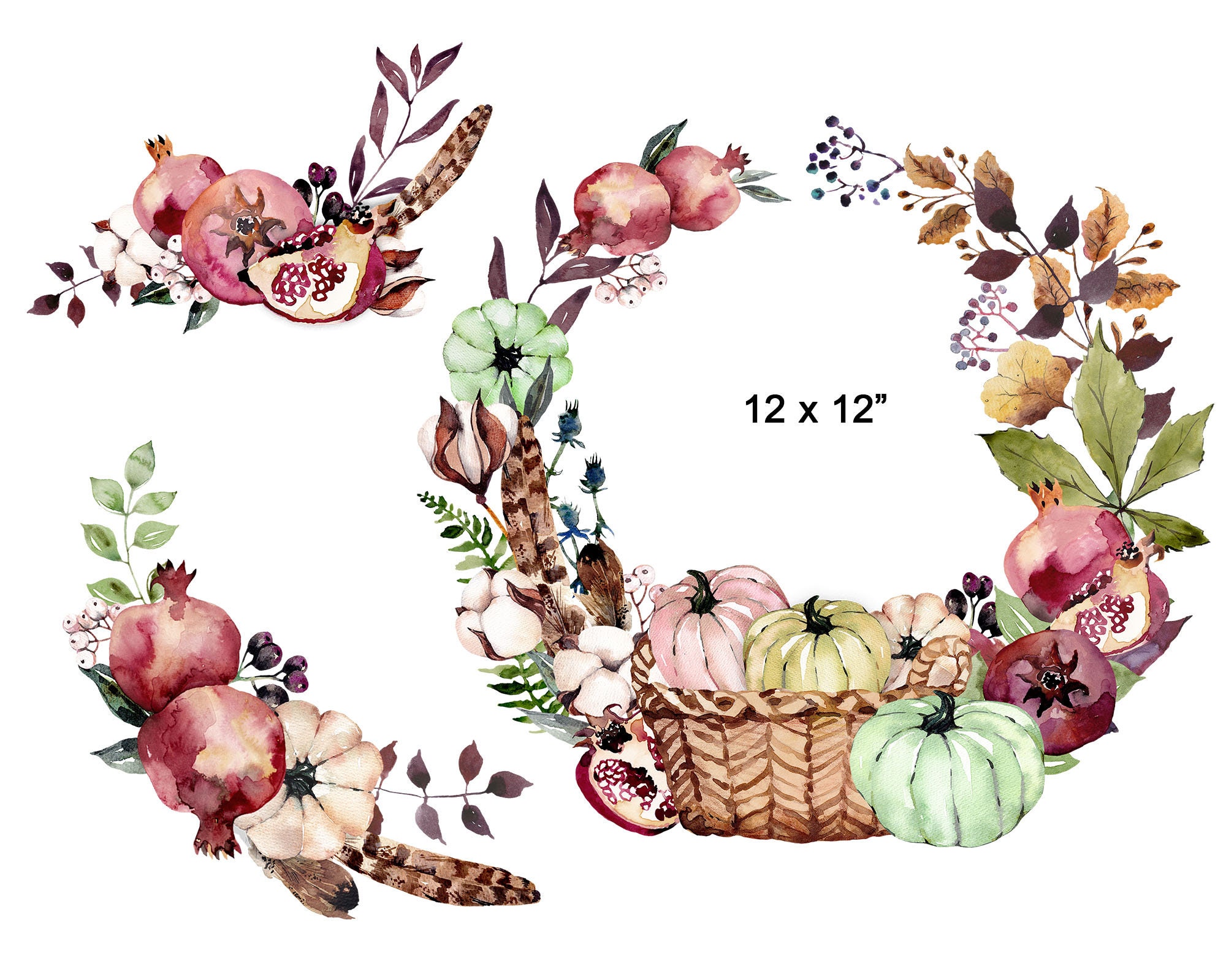 Watercolor Autumn Clipart Fall Wreath Thanksgiving Day Clip Art ...