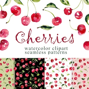 Aquarel Kersen Fruit Clipart Zomer Clipart PNG Natuur Voedsel Boerderij Digitaal Papier Naadloze Patronen