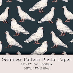 Aquarelle Mignon Pigeon Seamless Pattern Digital Paper Birds anniversaire png Animaux mignons Décor de mariage Pâques Printemps Décor Numérique JPG PNG