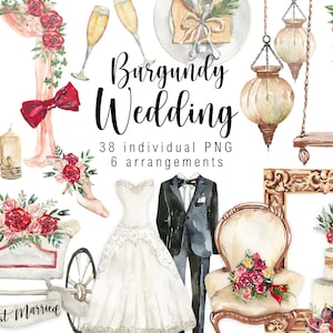 Watercolor Clipart Wedding Burgundy Elements Clip Art Wedding Cake Just ...