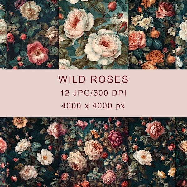 Wild Roses backgrounds Rustic flowers Roses scrapbook Retro background dark wedding backdrop Wild flowers download JPG