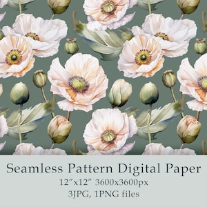 Aquarelle coquelicots blancs transparente motif papier numérique tissu Textile Home Decor jardin motif Floral anniversaire Png numérique PNG JPG