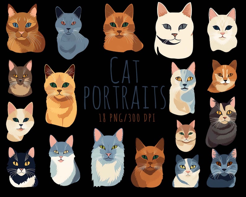 Cat Portraits Clipart Animal Collection Cats Clipart Pet Clipart Cute ...