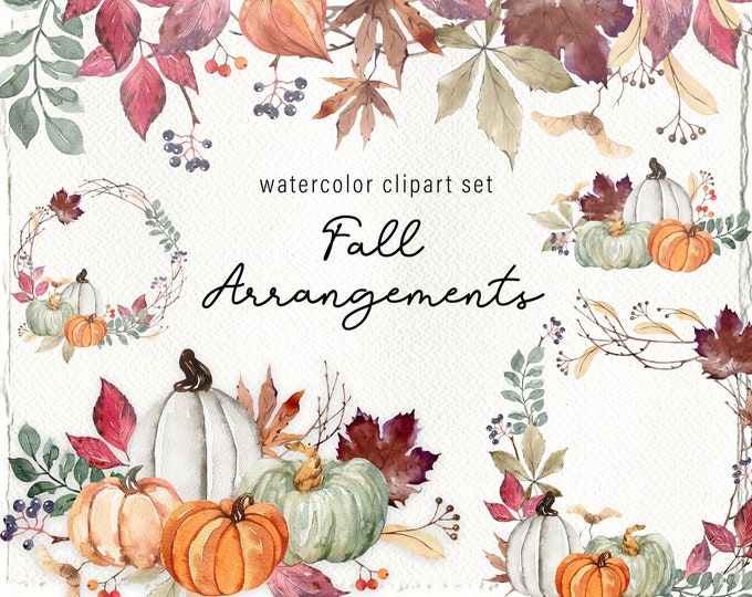 Watercolor Cozy Autumn Clipart Fall Decor Pumpkins Clip Art Farmhouse ...
