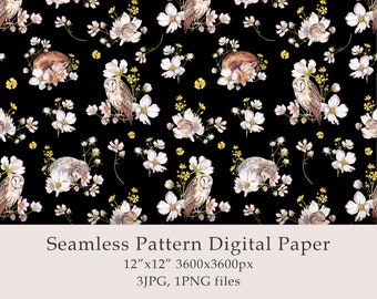 Watercolor Forest Animals Seamless Pattern Digital Paper Birthday Cute Animals Fox Bunny Squirrel Mouse Hedgehog Farmhouse Decor PNG JPG
