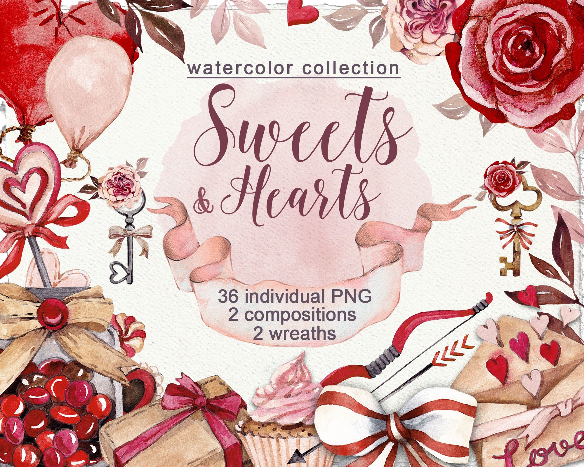 Watercolor Valentines Day Clipart Wedding Design Cute Love Clipart ...