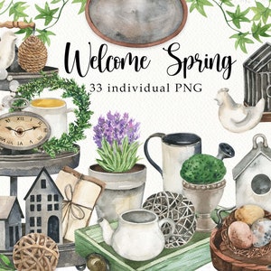 Aquarelle Printemps Jardin clipart Pâques Clipart Outils de jardin clipart Set Illustration jardin Jardinage clipart Outils de jardinage numérique png
