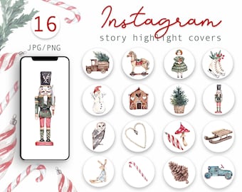 Watercolor Christmas Instagram Highlight Icons Watercolor illustrations Instagram Story Highlight Covers Christmas Blogger Toys Icons