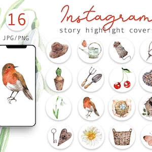Watercolor Gardening Instagram Highlight Icons Watercolor illustrations Instagram Story Highlight Covers Garden Blogger Summer Icons
