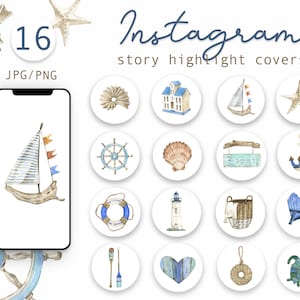 水彩の海、夏の Instagram ハイライト アイコン、水彩イラスト、Instagram ストーリー、ハイライト カバー、海事ブロガー、PNG、JPG