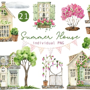 Akwarela dom clipart Farmhouse clipart Wedding clipart Drzewo Letni dom clipart akwarela clipart budynki logo domku, roślina, png