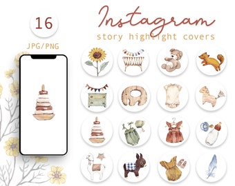 Watercolor Instagram Highlight Icons Watercolor illustrations Instagram Story Highlight Covers Mom Blogger Watercolor Baby Boho Icons