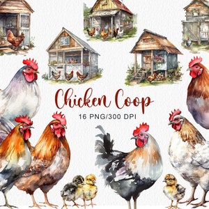 Aquarelle poulet Coop clipart poules ferme oiseaux Clipart décor de ferme coq poulet poule PNG volaille Clipart enfants Illustration numérique