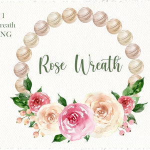 Aquarela Rose Grinalda Moldura Floral Clipart Cartão de Casamento Gráficos Buquês PNG Pintados à Mão Clip art Design de logotipo digital
