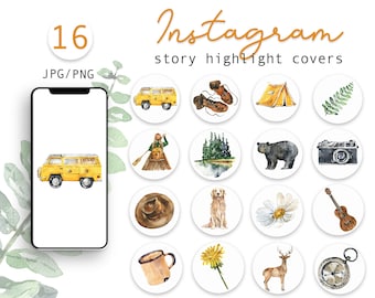 Watercolor Travel Instagram Highlight Icons Watercolor illustrations Instagram Story Highlight Covers Travel Blogger Watercolor Icons