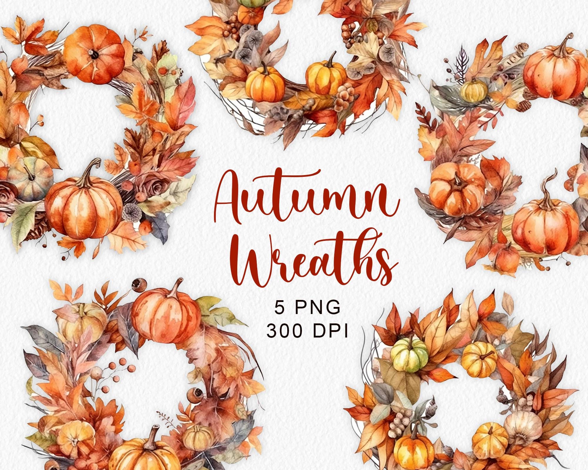 Watercolor Autumn Wreaths Clipart Fall Leaves Clip Art Fall Rustic Fall ...