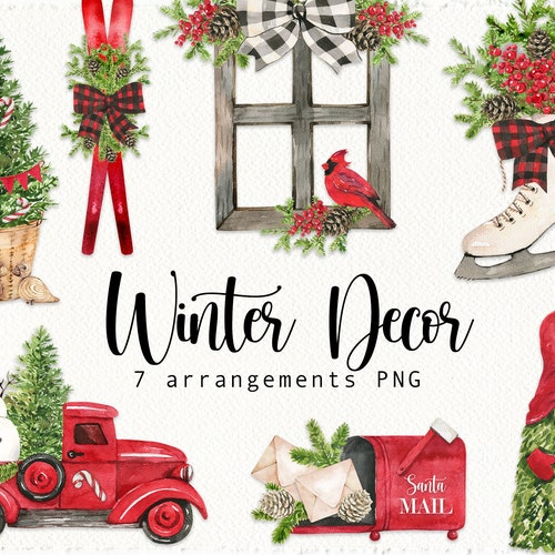 Watercolor Red Winter Decor Clipart Cozy Christmas Clip Art - Etsy
