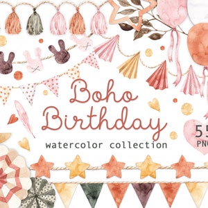 Baby shower clipart Compleanno Festa Decorazione clipart Nuovo bambino clip art Bambini acquerello clipart boho bordo clipart garlander digitale png