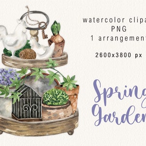 Aquarell Frühling Garten Clipart Arrangement PNG Gemütlich Ostern Clip Art Bauernhaus Frühling Retro Rustikal Holz Home Decor digitaler download