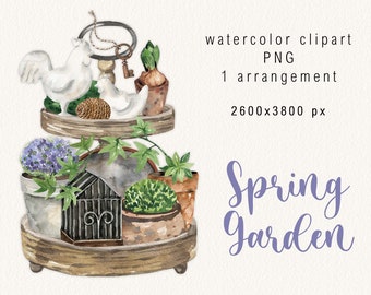 Watercolor Spring Garden Clipart Arrangement PNG Cozy Easter  Clip Art Farmhouse Spring Retro Rustic Wooden Home Decor digital download
