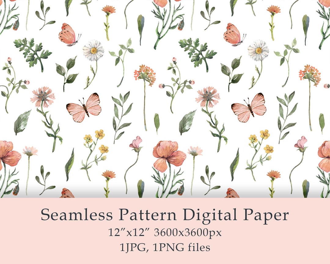 Watercolor Wildflowers Seamless Pattern Digital Paper Fabric Textile ...