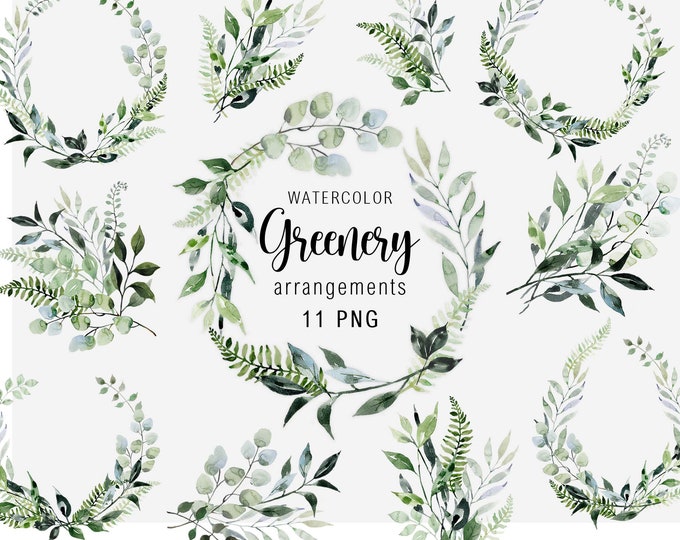 Watercolor Greenery Clipart | DIY| Watercolor Leaves | Green Foliage ...