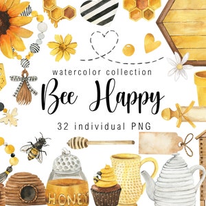 Watercolor Honey Clipart Farmhouse Decor Clipart Rustic Kitchen Decor Country Style Clip Art Bee Clipart Sunflower Beehive digital PNG