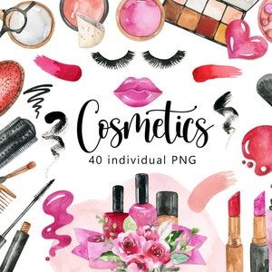 Aquarelle cosmétiques clipart, clipart Spa, rouge à lèvres, puissance, cosmétique naturel, ensemble zéro déchet, création de logo, téléchargement numérique PNG