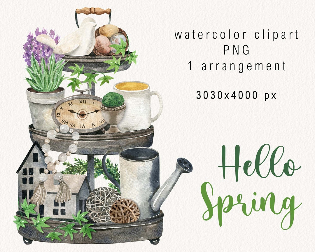 Watercolor Spring Decor Clipart Arrangement PNG Cozy Easter Clip Art ...