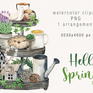 Aquarela Primavera Decoração Clipart Arranjo PNG Aconchegante Páscoa Clip Art Fazenda Primavera Retro Rústico De Madeira Decoração de Casa digital