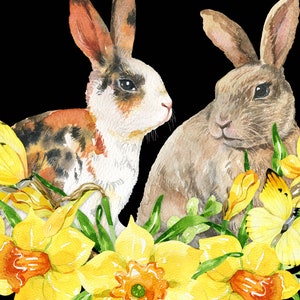 Akvarell kaniner clipart påskhare png Söt clipart Akvarell blommig clipart Påskliljor Fjärilar Korg digital png bild 4