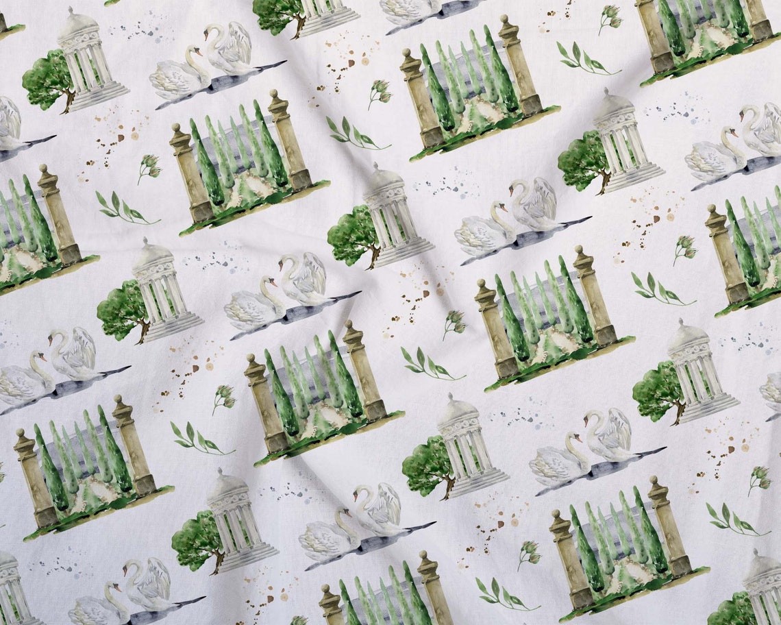 Watercolor Wedding Seamless Pattern Digital Paper Green Leaves Palace ...