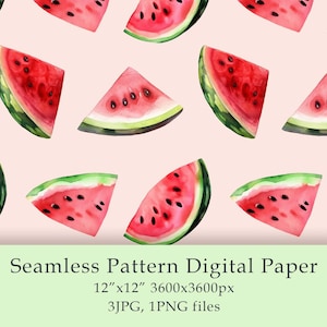Aquarell Wassermelone Musterdesign Digital Papier Geburtstag png Süßigkeiten Obst Stoff Textil Bauernhaus Dekor Garten Design Digital PNG JPG