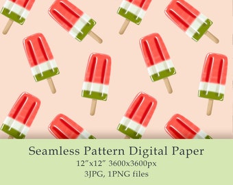 Watercolor Ice Cream Digital Papers Seamless Patterns Watercolour digital background Scrapbooking Summer time Printable fabric pattern JPG