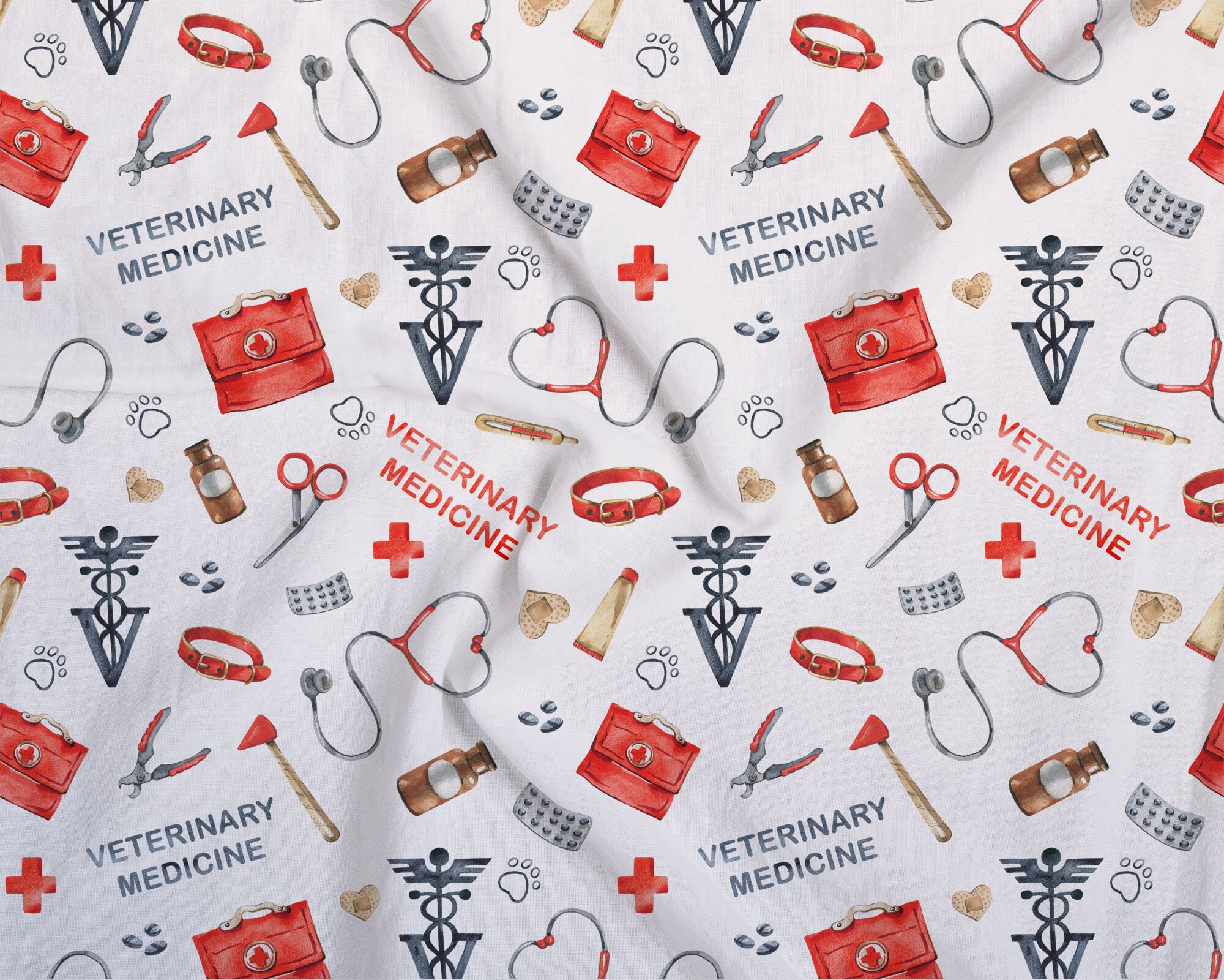 Watercolor Veterinary Medicine Pattern, Vet Clinic Fabric (digital JPG ...